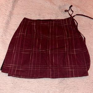Burgundy Red Plaid Side Tie Skirt